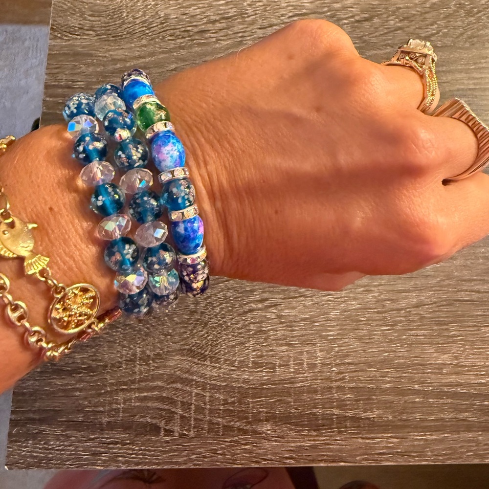 New Set of 5 Handmade Crystal Beaded Bracelets